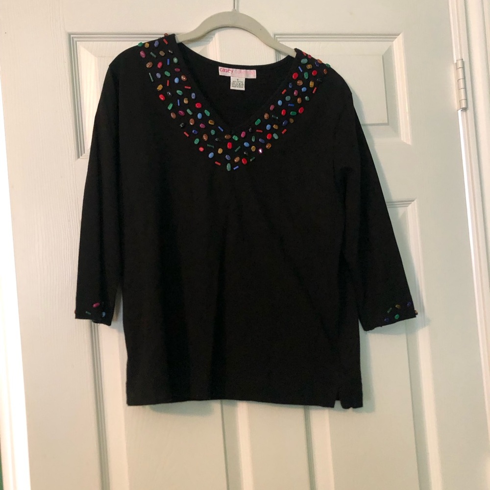 Black 3/4 sleeve beaded top
